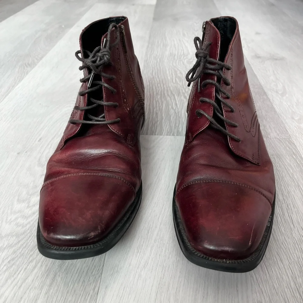 JOHNSTON & MURPHY MAHOGANY LEATHER ANKLE ZIP BOOTS MENS 10.5